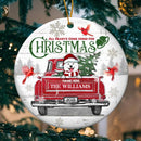 All Hearts Come Home For Xmas Red Truck Circle Ceramic Ornament - Personalized Dog Lovers Decorative Christmas Ornament