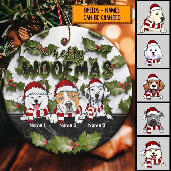 Merry Xmas Black And White Marble Circle Ceramic Ornament - Personalized Dog Lovers Decorative Christmas Ornament