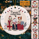 Woofy Christmas Gift Boxes Pastel Pink Circle Ceramic Ornament - Personalized Dog Lovers Decorative Christmas Ornament