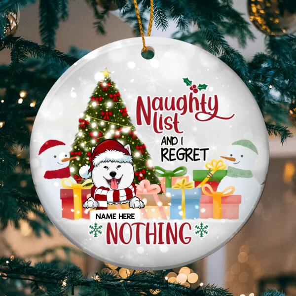 I Regret Nothing Sparkle Silver Circle Ceramic Ornament - Personalized Dog Lovers Decorative Christmas Ornament