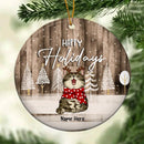 Happy Holidays Old Brown Wooden Circle Ceramic Ornament - Personalized Cat Lovers Decorative Christmas Ornament