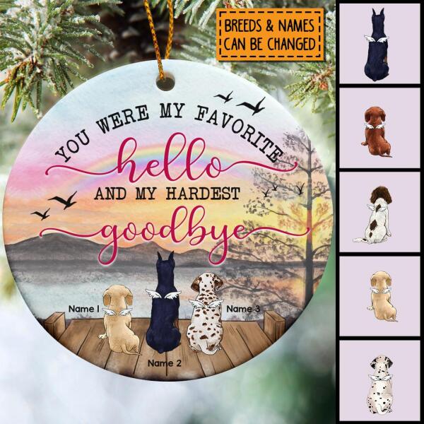 My Hardest Goodbye Ombre Sky Circle Ceramic Ornament - Personalized Angel Dog Lovers Decorative Christmas Ornament