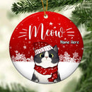 Personalised Meow Xmas Winter Cats Red Circle Ceramic Ornament - Personalized Cat Lovers Decorative Christmas Ornament