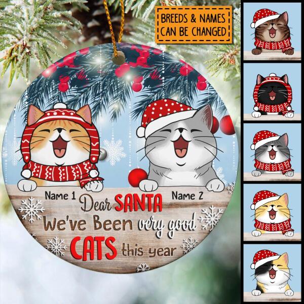I've Been A Good Cat This Year Blue Circle Ceramic Ornament - Personalized Cat Lovers Decorative Christmas Ornament
