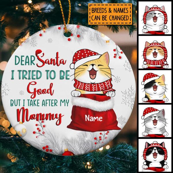 I Tried To Be Good Santa's Sack Silver Circle Ceramic Ornament - Personalized Cat Lovers Decorative Christmas Ornament