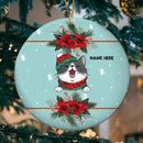 Personalised Xmas Cats On Blue Circle Ceramic Ornament - Personalized Cat Lovers Decorative Christmas Ornament