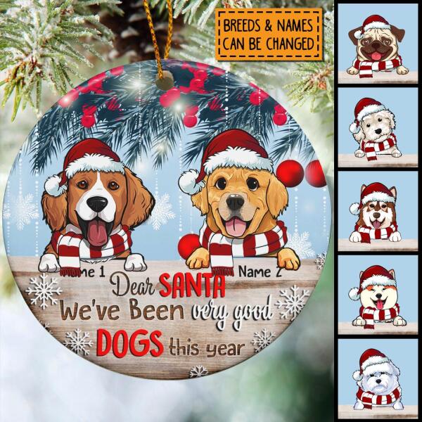 I've Been A Good Dog This Year Blue Circle Ceramic Ornament - Personalized Dog Lovers Decorative Christmas Ornament