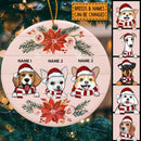 Personalised Xmas Dogs On Pink Wooden Circle Ceramic Ornament - Personalized Dog Lovers Decorative Christmas Ornament
