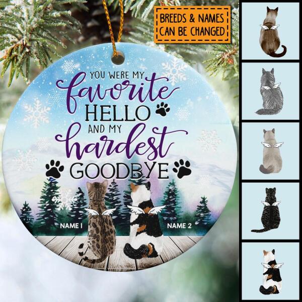 My Hardest Goodbye Memorial Circle Ceramic Ornament - Personalized Angel Cat Lovers Decorative Christmas Ornament