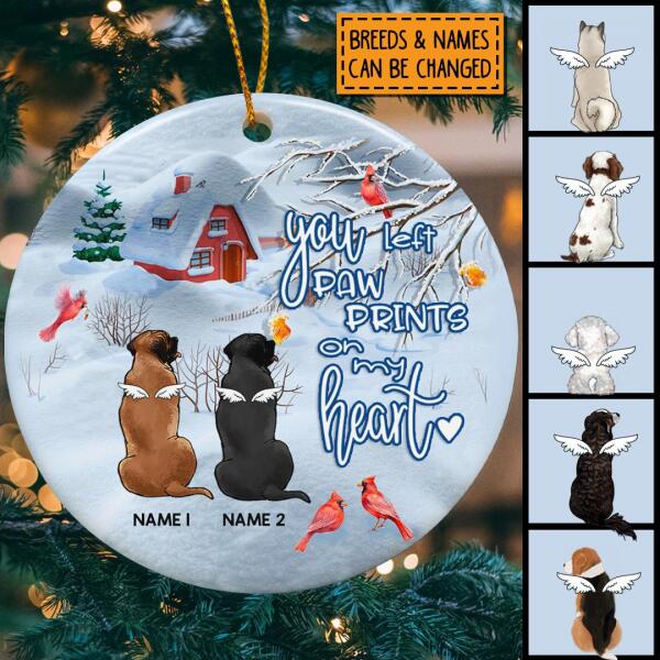 You Left Paw Prints On My Heart Circle Ceramic Ornament - Personalized Angel Dog Lovers Decorative Christmas Ornament