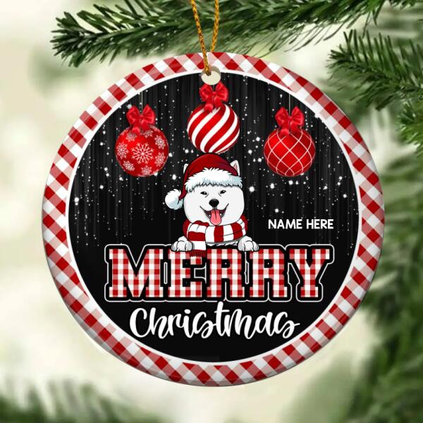 Merry Christmas Red Xmas Balls Circle Ceramic Ornament - Personalized Dog Lovers Decorative Christmas Ornament