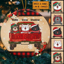 Merry Xmas Red Truck Pale Yellow Circle Ceramic Ornament - Personalized Cat Lovers Decorative Christmas Ornament