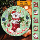 Happy Howlidays Stocking Sparkle Green Circle Ceramic Ornament - Personalized Cat Lovers Decorative Christmas Ornament