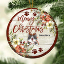 Personalised Meowy Xmas Bright Wooden Circle Ceramic Ornament - Personalized Cat Lovers Decorative Christmas Ornament