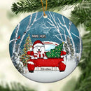Dog On Red Truck Blue Sky Snow Field Circle Ceramic Ornament - Personalized Dog Lovers Decorative Christmas Ornament