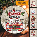 Here Comes Santa Paws Old Wooden Circle Ceramic Ornament - Personalized Dog Lovers Decorative Christmas Ornament