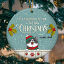 Beginning To Look A Lot Like Xmas Blue Circle Ceramic Ornament - Personalized Cat Lovers Decorative Christmas Ornament