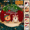 Most Wonderful Time Of The Year Red Circle Ceramic Ornament - Personalized Cat Lovers Decorative Christmas Ornament