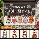 Meowy Christmas - Brown Wooden White Snowflake - Personalized Cat Christmas Doormat