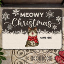 Meowy Christmas - Brown Wooden White Snowflake - Personalized Cat Christmas Doormat