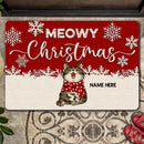 Meowy Christmas - Red Wooden White Snowflake - Personalized Cat Christmas Doormat