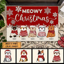 Meowy Christmas - Red Wooden White Snowflake - Personalized Cat Christmas Doormat