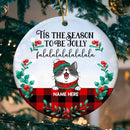 Tis The Season To Be Jolly Falala Blue Circle Ceramic Ornament - Personalized Cat Lovers Decorative Christmas Ornament