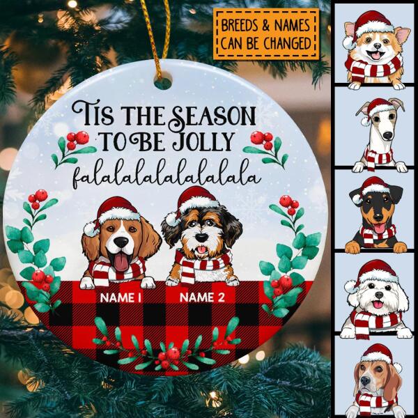 Tis The Season To Be Jolly Falala Blue Circle Ceramic Ornament - Personalized Dog Lovers Decorative Christmas Ornament