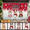 Meowy Christmas - Red Plaid White Snowflake - Personalized Cat Christmas Doormat