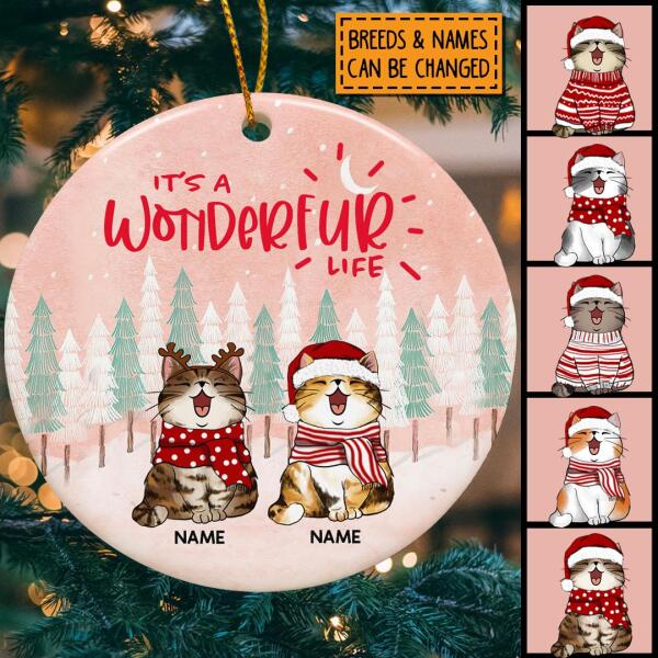 It's A Wonderful Life Pinktone Circle Ceramic Ornament - Personalized Cat Lovers Decorative Christmas Ornament