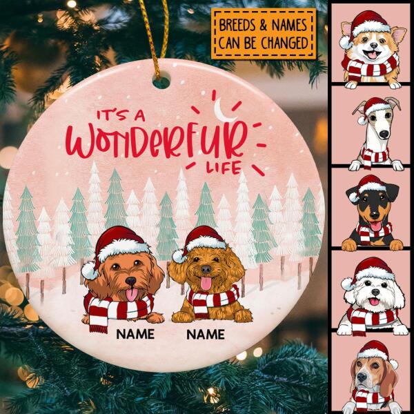 It's A Wonderful Life Pinktone Circle Ceramic Ornament - Personalized Dog Lovers Decorative Christmas Ornament
