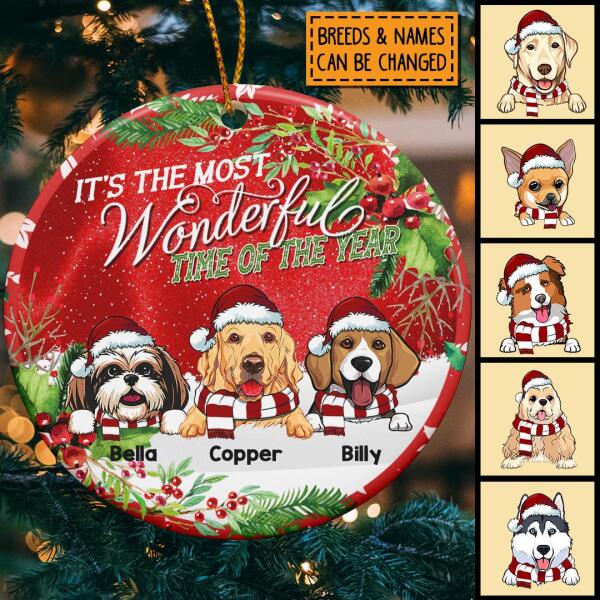Personalised Most Wonderful Time Custom Color V1 Circle Ceramic Ornament - Personalized Dog Lovers Christmas Ornament
