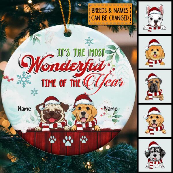 It's The Most Wonderful Time Custom V1 Circle Ceramic Ornament - Personalized Dog Lovers Decorative Christmas Ornament