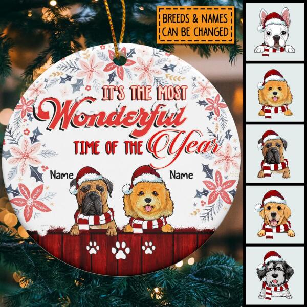 It's The Most Wonderful Time Custom V3 Circle Ceramic Ornament - Personalized Dog Lovers Decorative Christmas Ornament