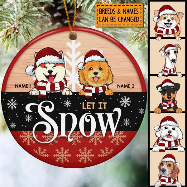 Personalised Let It Snow Red & Black Circle Ceramic Ornament - Personalized Dog Lovers Decorative Christmas Ornament