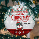 Beginning To Look A Lot Like Xmas Sparkle Silver Circle Ceramic Ornament - Personalized Cat Lovers Christmas Ornament