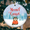 Personalised Meowy Catmas Bluetone Ver 1 Circle Ceramic Ornament - Personalized Cat Lovers Decorative Christmas Ornament