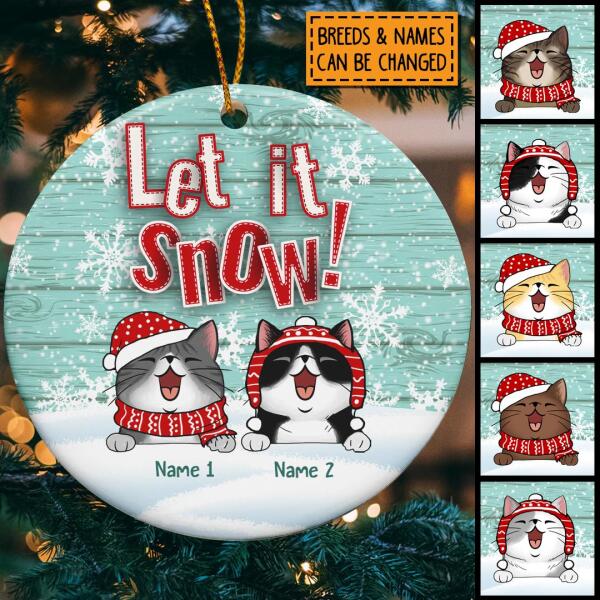 Personalised Let It Snow Wooden Circle Ceramic Ornament - Personalized Cat Lovers Decorative Christmas Ornament