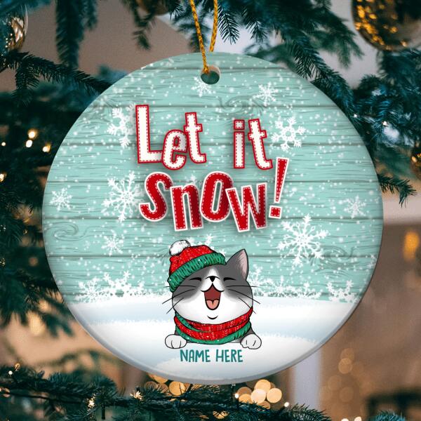 Personalised Let It Snow Wooden Circle Ceramic Ornament - Personalized Cat Lovers Decorative Christmas Ornament