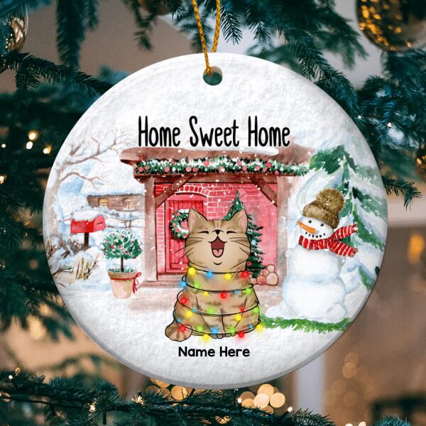 Home Sweet Home - Red Brick Wall House - Personalized Cat Christmas Ornament
