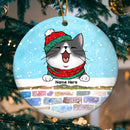 Cats Peeking Over Colorful Brick Wall - Personalized Cat Christmas Ornament
