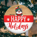 Personalised Happy Holiday Red White Circle Ceramic Ornament - Personalized Cat Lovers Decorative Christmas Ornament