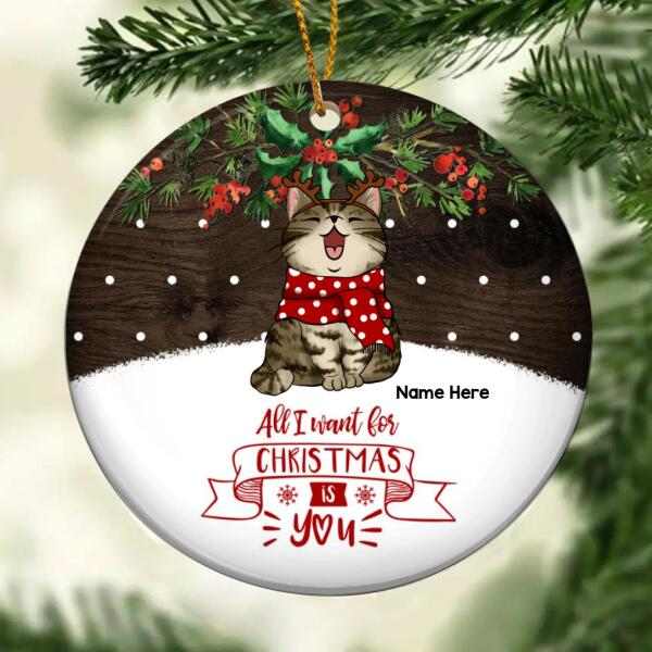 All I Want For Christmas Is You Circle Ceramic Ornament - Personalized Cat Lovers Decorative Christmas Ornament