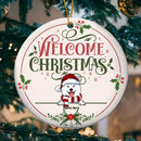 Personalised Welcome Xmas Light Pink Circle Ceramic Ornament - Personalized Dog Lovers Decorative Christmas Ornament