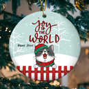 Joy To The World Mint Green Red Fence Circle Ceramic Ornament - Personalized Cat Lovers Decorative Christmas Ornament