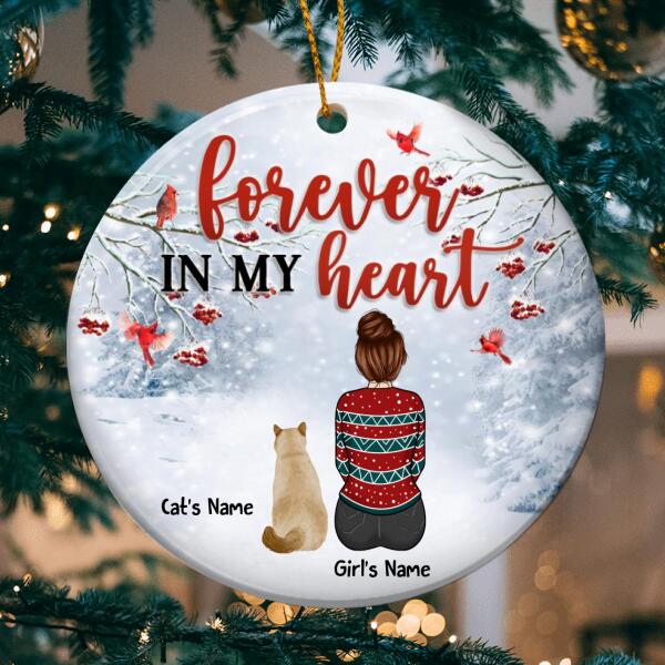 Forever In My Heart Freezing Cold Circle Ceramic Ornament - Personalized Cat Lovers Decorative Christmas Ornament