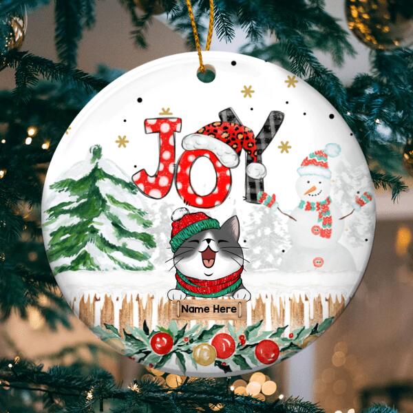 Personalised Joy Xmas Pattern Word-art Circle Ceramic Ornament - Personalized Cat Lovers Decorative Christmas Ornament