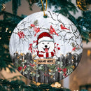 Personalised Winter Cardinals & Berries Circle Ceramic Ornament - Personalized Dog Lovers Decorative Christmas Ornament