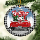 Season's Greeting Black Plaid Around Circle Ceramic Ornament - Personalized Dog Lovers Decorative Christmas Ornament