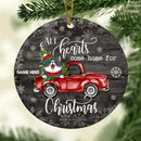 All Hearts Come Home For Xmas Dark Wood Circle Ceramic Ornament - Personalized Cat Lovers Decorative Christmas Ornament